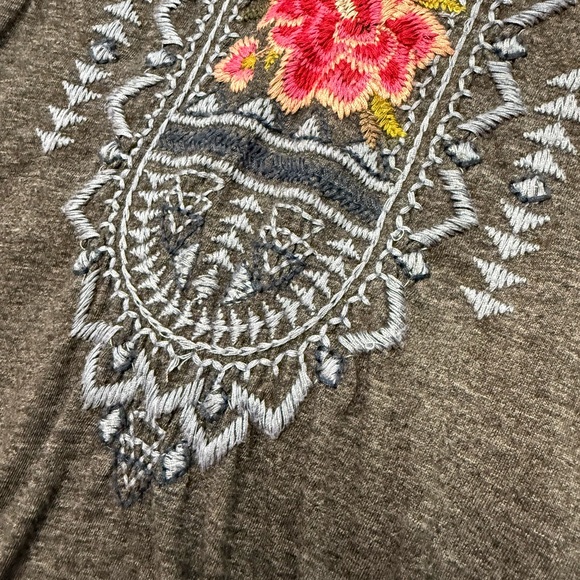 JOHNNY WAS Davis Drape Tunic Dress Gray Multicolor Floral Embroidery Bohemian XS - Picture 6 of 11